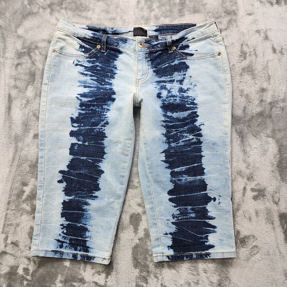 Vintage City Streets Jeans Womens 13 Juniors Blue Tie Dye Bleached Capri Stretch